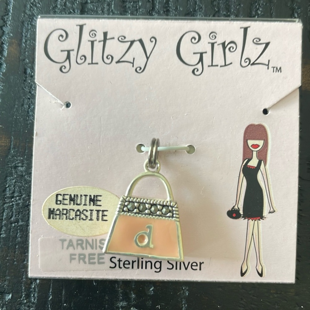 New Vintage Sterling Silver Glitzy Girls “d” Pink Purse/Necklace-Bracelet Charm